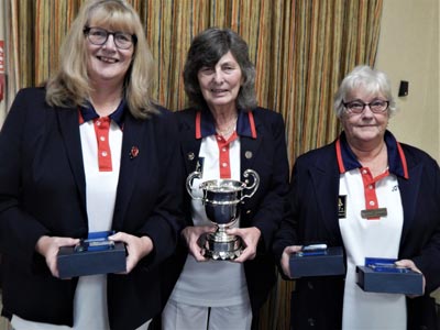 Club Honours 2021 - B&DWBA Ladies Triples Champions - Cathy Drew, Mo Bunford, Joyce Clough - Knyveton Gardens Bowling Club