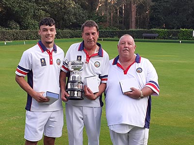 Club Honours 2023 - B&D Men's Triple Winners - Richard Handyside, Andy Robinson and Lewis Brimble - Knyveton Gardens Bowling Club