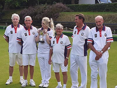 Club Honours 2023 - B&D Tuesday Night Triples – Knock Out Cup Winners – Knyveton Paul Beards, Bill Kerr, Lauren Kerr, Jim Flexman, Richard Handyside and Reg Davis - Knyveton Gardens Bowling Club