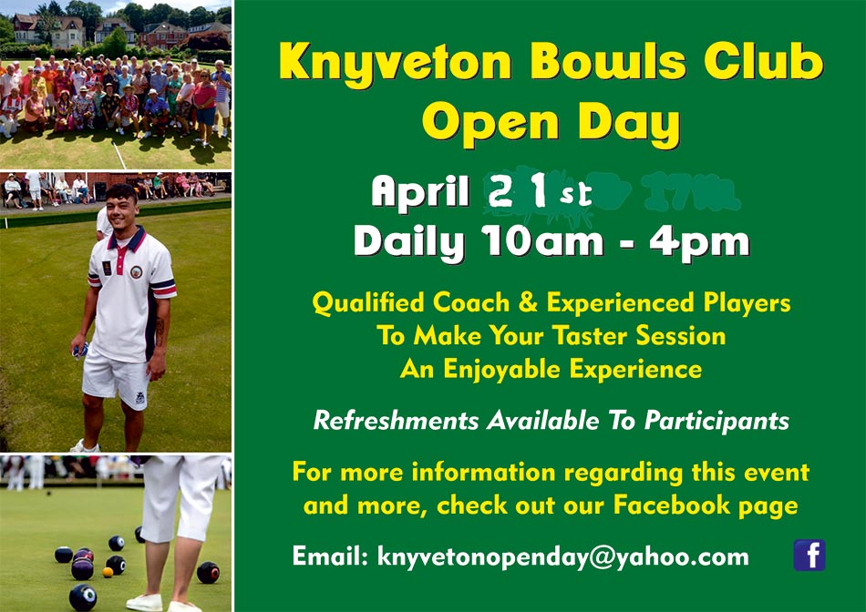 Knyveton Gardens Bowling Club Open Day Poster April 2022