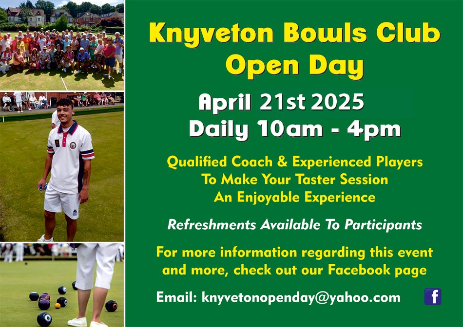 Knyveton Gardens Bowling Club Open Day Poster April 2025